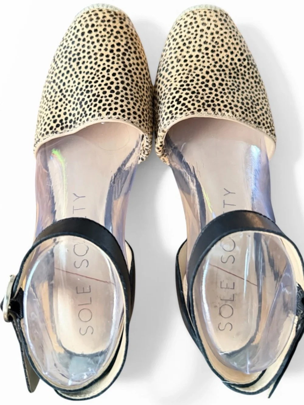 Sole Society Espadrille Wedge Sandals Cheetah Print Calf Hair Ankle Strap Sze 9